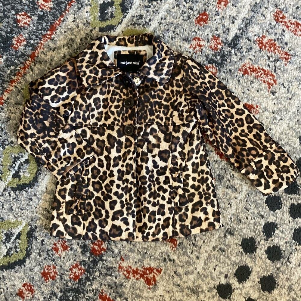 Me Jane Mini Toddler Leopard Print Coat 3T Bow Back Snap Front Jacket